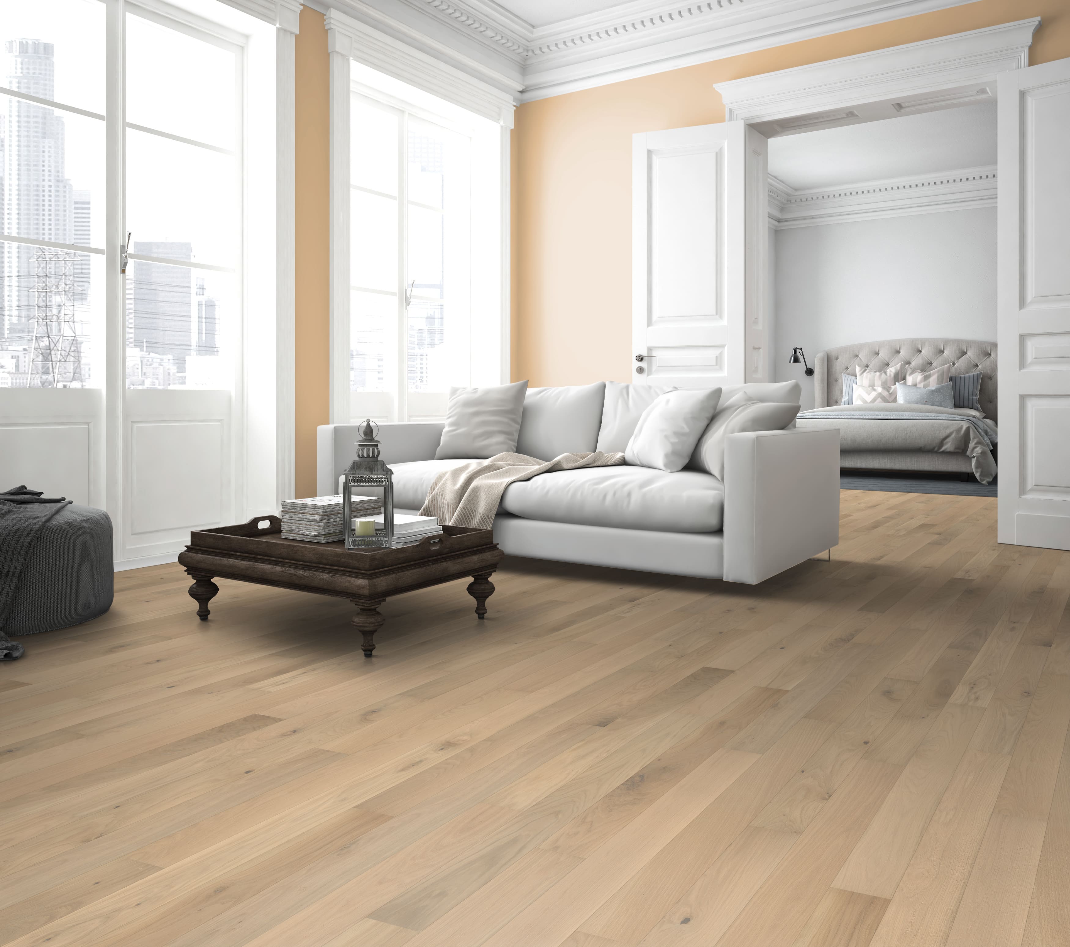 Parquet Chêne rustique Héritage Soboplac — salon chaleureux — teinte blonde-miel